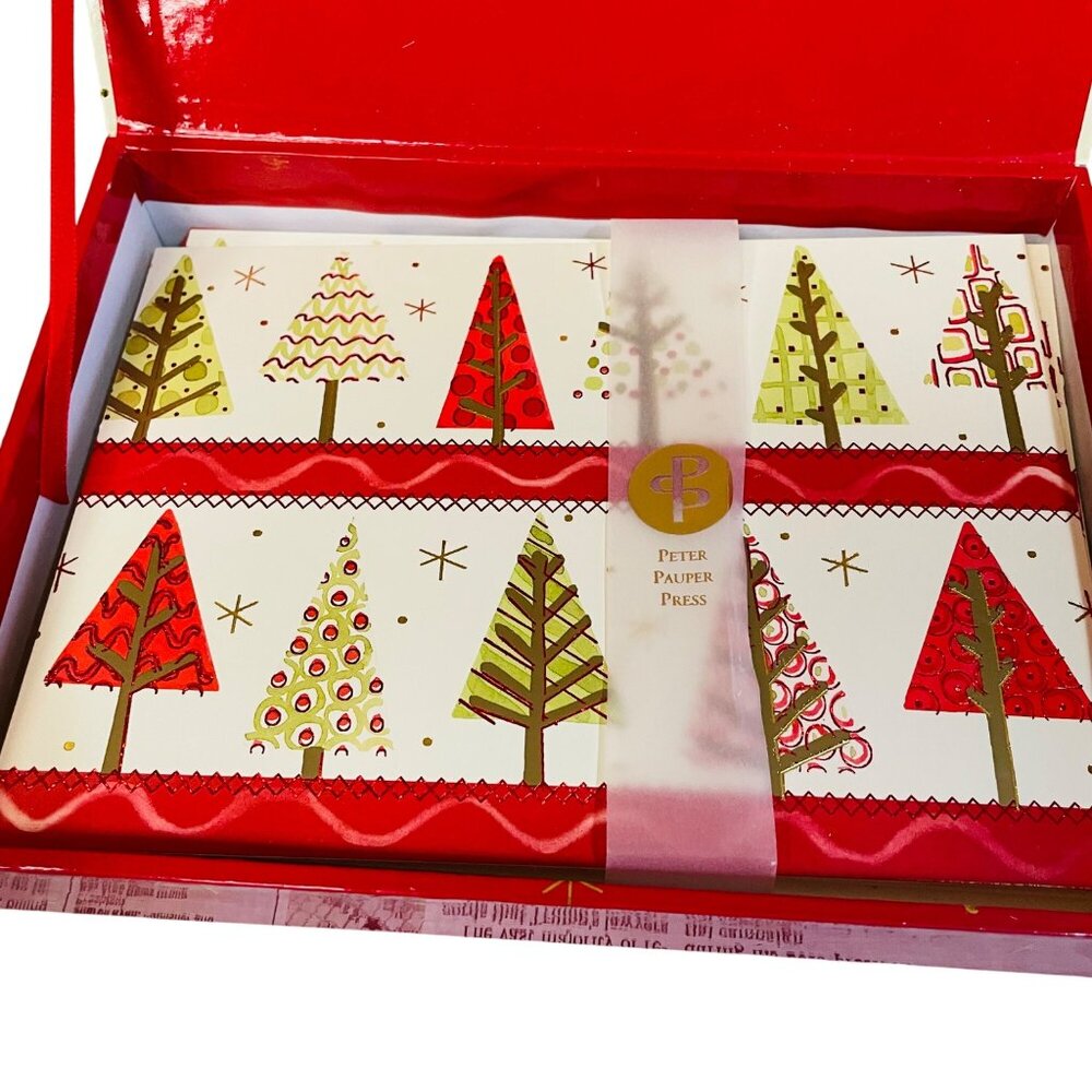 Peter Pauper Christmas Holiday Greeting Card Box‎ Set With Decorative Trees